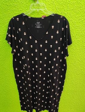 Pure Jill Black V-Neck Short Sleeve Dress with Cream Dot Print